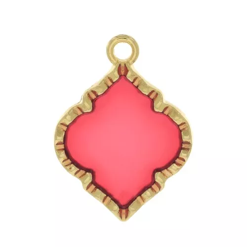 22.5x16mm Oriental shape stained glass effect Pendant - Gold Tone - Red x1