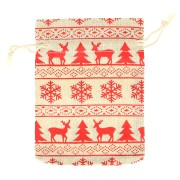 95x135mm Christmas pattern cotton pouch for jewellery - Beige - Red x1|raw }}