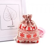 95x135mm Christmas pattern cotton pouch for jewellery - Beige - Red x1