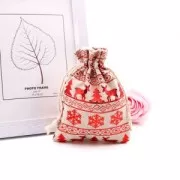 95x135mm Christmas pattern cotton pouch for jewellery - Beige - Red x1