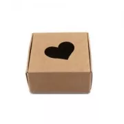5.5x5.5x2.5cm Self-assembly cardboard gift box with heart pattern - Kraft x1