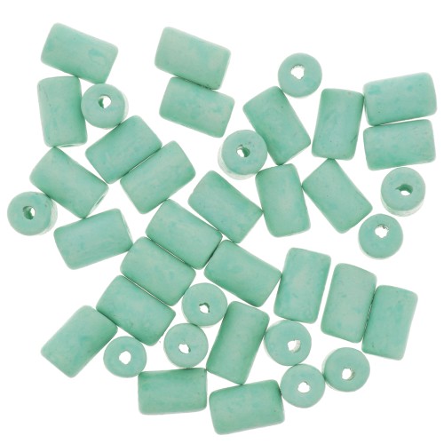 5x8mm Heishi style ceramic tube beads - Turquoise Green mat x10