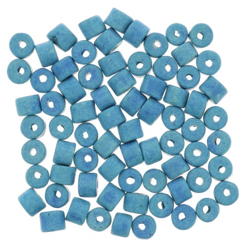 5x4mm Heishi style ceramic tube beads - Blue mat x20