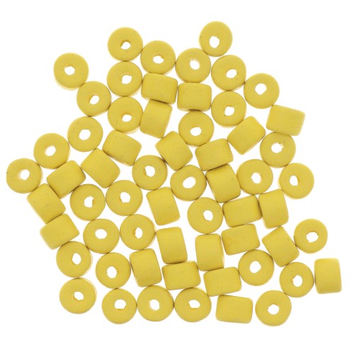 5x4mm Heishi style ceramic tube beads - Yellow mat x20