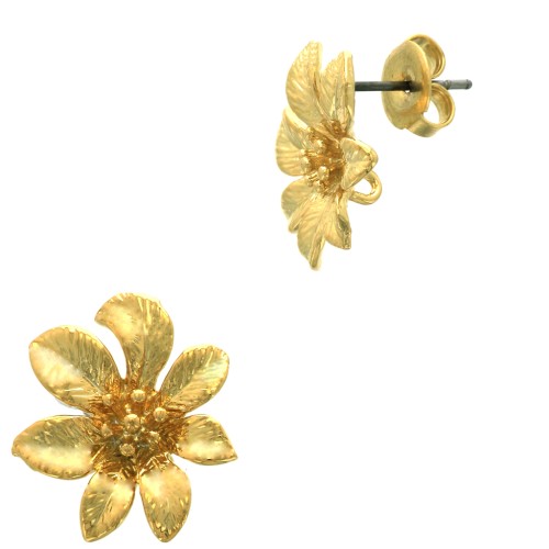 15.5mm Flower earstuds with open ring - Fine Gold Plated x2
