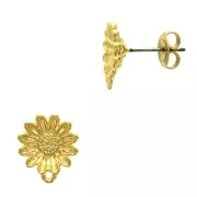 13x11mm Daisy earstuds with closed ring - Fine Gold Plated x2