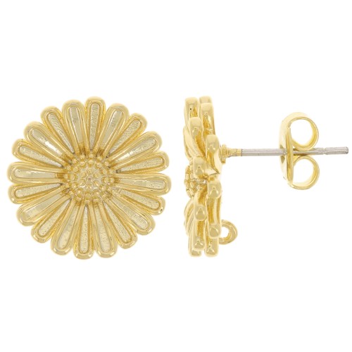 12mm Sunflower earstuds with closed ring - Fine Gold Plated x2