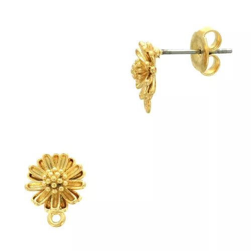 11x9mm Daisy earstuds with closed ring - Fine Gold Plated x2