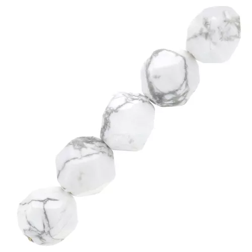 8mm Hexagonal Gemstone Beads Rhombus - Howlite x10