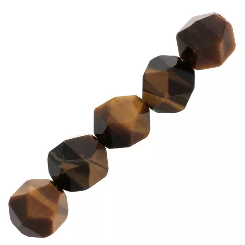 8mm Hexagonal Gemstone Beads Rhombus - Tiger Eye x10