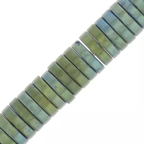 4x1mm Heishi beads - flat discs - Imitation Hematite - Metallic Green x20