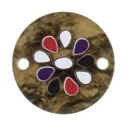 20mm 2-holes Round Plexiglas connector with flower pattern - Brown - Multi x1
