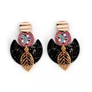 20mm 2-holes Round Plexiglas connector with flower pattern - Brown - Multi x1