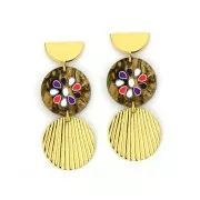 20mm 2-holes Round Plexiglas connector with flower pattern - Brown - Multi x1