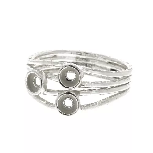 925 Sterling Silver Ring with 3 settings for 3mm cabochons - Size 57 x1