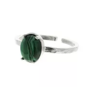 925 Sterling Silver Adjustable worked ring for 8x6 mm cabochon x1