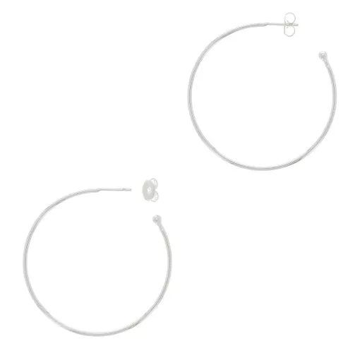 37mm Open hoop earrings to decorate with ball - Fine silver plating x2