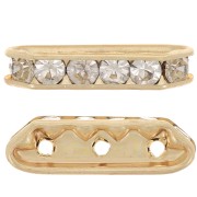 Rhinestones bridge spacer 21x6mm Gold-colored Crystal 3 holes x1|raw }}