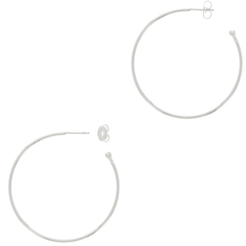 54mm Open hoop earrings to decorate with ball - Fine silver plating x2