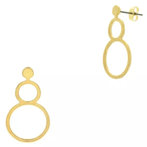 32x18mm Earstuds double hollow circle - Fine Gold Plated x2