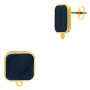 17x15mm Square earstuds with epoxy resin - Fine Gold Plated - Petrol Blue x2|raw }}