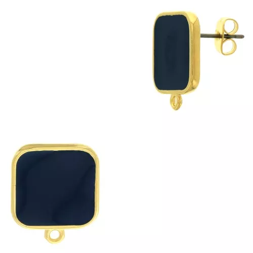 17x15mm Square earstuds with epoxy resin - Fine Gold Plated - Petrol Blue x2