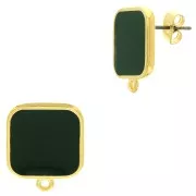 17x15mm Square earstuds with epoxy resin - Fine Gold Plated - Fir Green x2