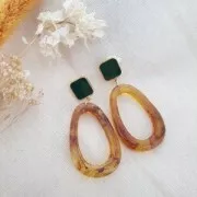 17x15mm Square earstuds with epoxy resin - Fine Gold Plated - Fir Green x2