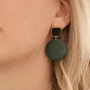 17x15mm Square earstuds with epoxy resin - Fine Gold Plated - Fir Green x2