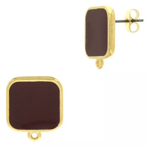 17x15mm Square earstuds with epoxy resin - Fine Gold Plated - Plum x2