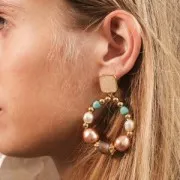 17x15mm Square earstuds with epoxy resin - Fine Gold Plated - Plum x2