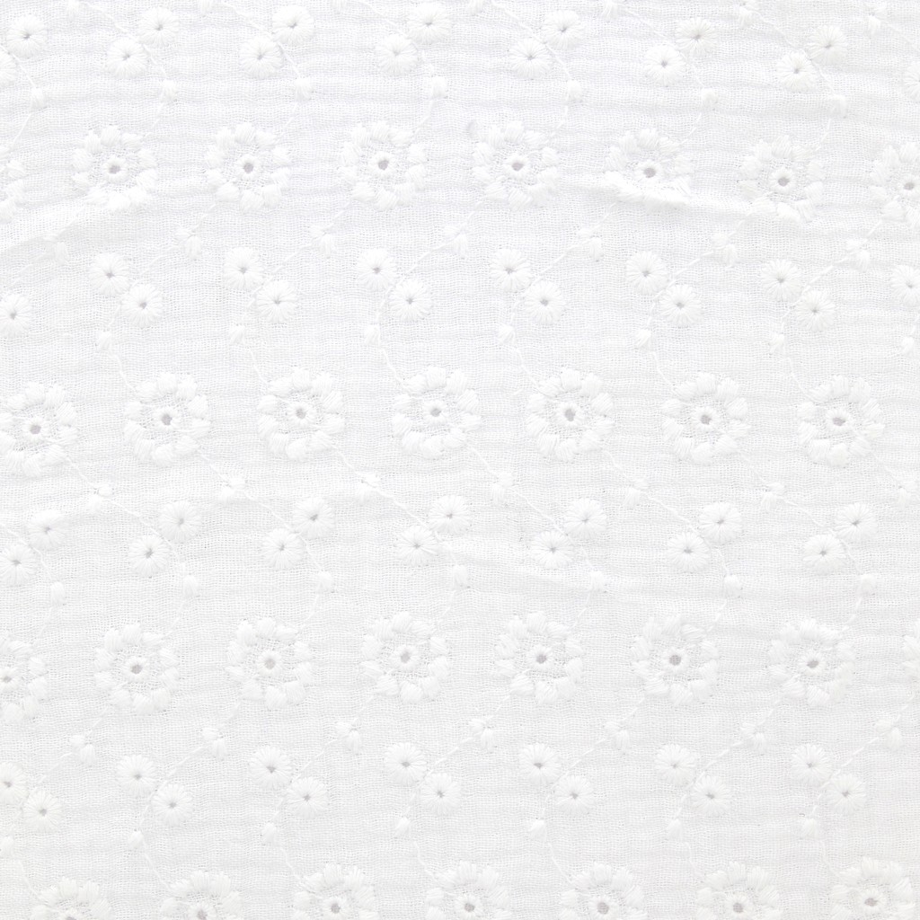 Embroidered Double cotton gauze fabric Suzy White x10cm Perles & Co