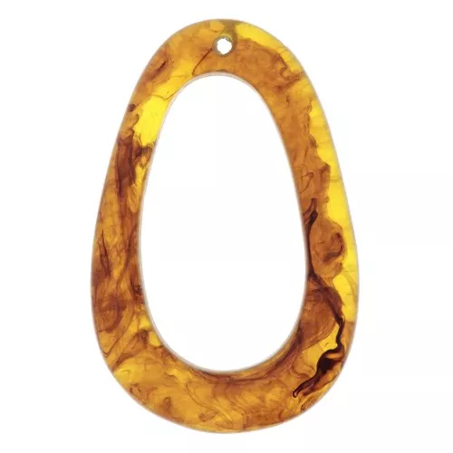 49x32mm Resin hollowed out drop pendant - Marbled Amber x1