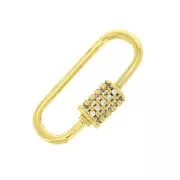 25x11mm Screw-on oval clasp with  zirconium oxide - Gold Tone - Crystal x1