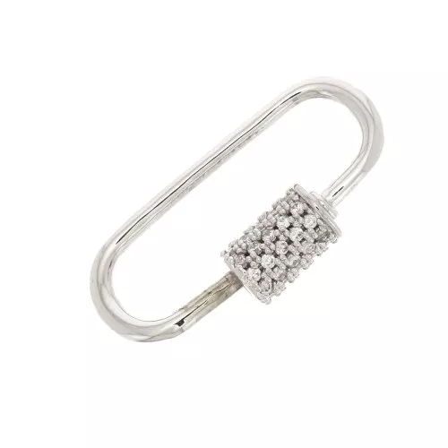 25x11mm Screw-on oval clasp with zirconium oxide - Rhodium - Crystal x1
