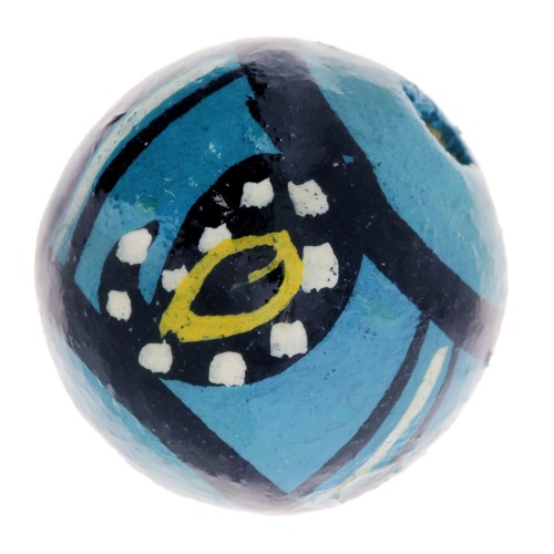 Decorated wooden round beads 16mm Blue/Black x4