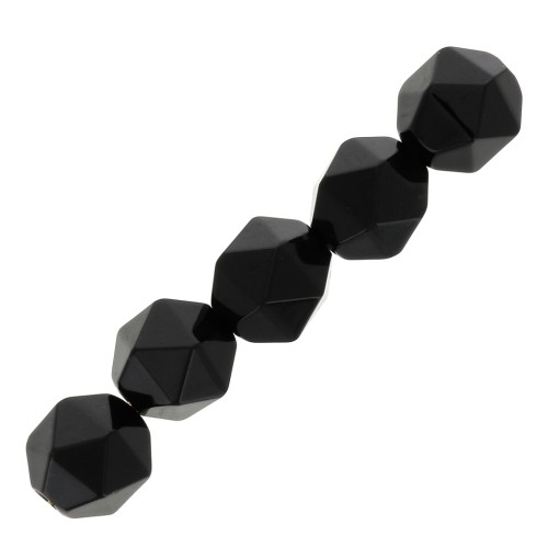6mm Hexagonal Beads - Gemstone - Black Agate x15