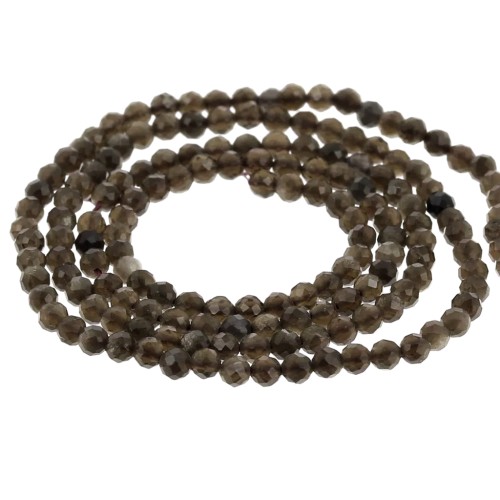 2 mm Round Faceted Gemstone Beads - Obsidian x 38 cm