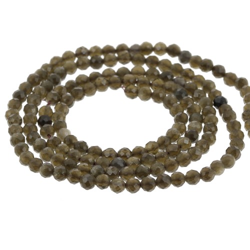 Round faceted beads 2 mm gemstone - Obsidian x39cm