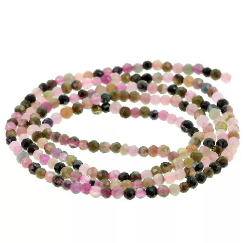 Round faceted beads 2 mm gemstone - Tourmaline x39cm