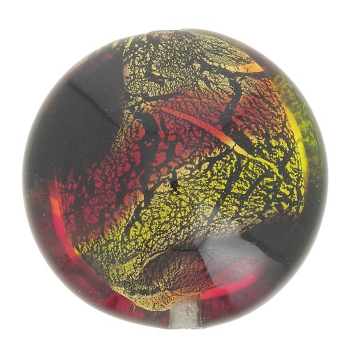 Gold foil Murano flat round 22mm Black/Orange x1