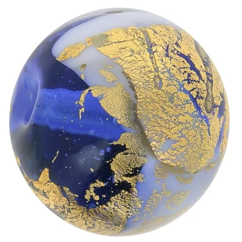 Gold foil Murano round 12mm Blue x1