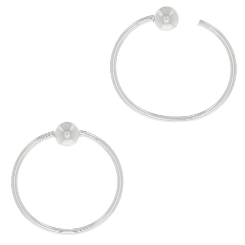12mm 925 Sterling Silver wire hoop earrings with 3mm ball x2