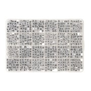 Box of 1200 6mm letter alphabet and hearts cube shape beads White - Black x1|raw }}