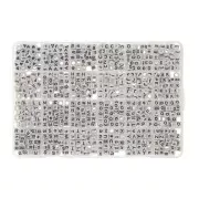 Box of 1200 6mm letter alphabet and hearts cube shape beads White - Black x1