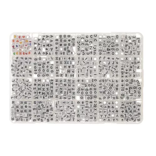 Box of 1200 6mm letter alphabet and hearts cube shape beads Black - Multicol. x1