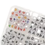 Box of 1200 6mm letter alphabet and hearts cube shape beads Black - Multicol. x1