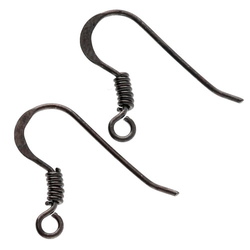 Ear hooks 17 mm - 925 Sterling Silver Rhodium Black x2