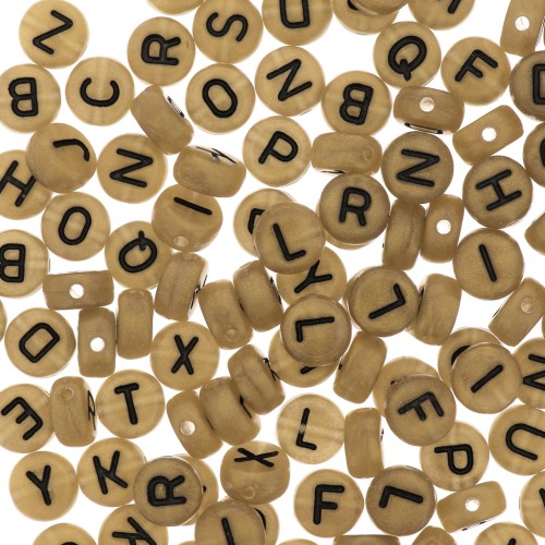 Assortment of 200 round letter beads 7 mm - Gold - Black x1