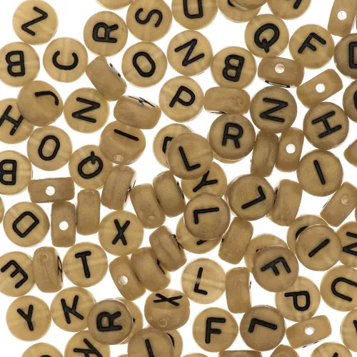 Assortment of 200 round letter beads 7 mm - Gold - Black x1